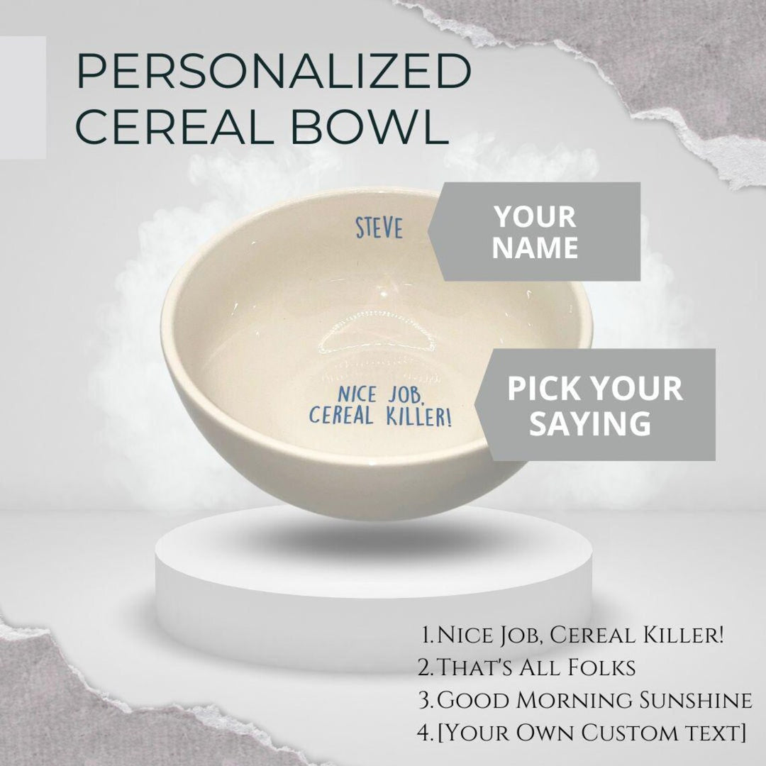 Ceramic Cereal Bowl | Personalized | Add Custom Text | Child Gift | Birthday | Celebration | 6" Dia.