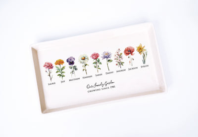 Garden of Love Flower Platter, Color Birth Flower, Rectangular Family Garden Ceramic Tray