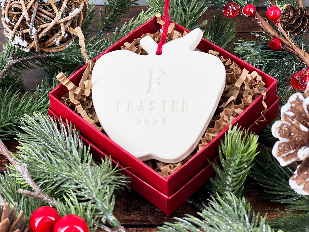 Personalized Teacher Gift - Apple Ornament With Last Name Initial