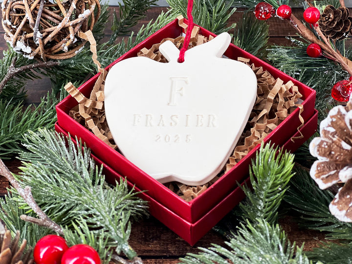 Personalized Teacher Gift - Apple Ornament With Last Name Initial