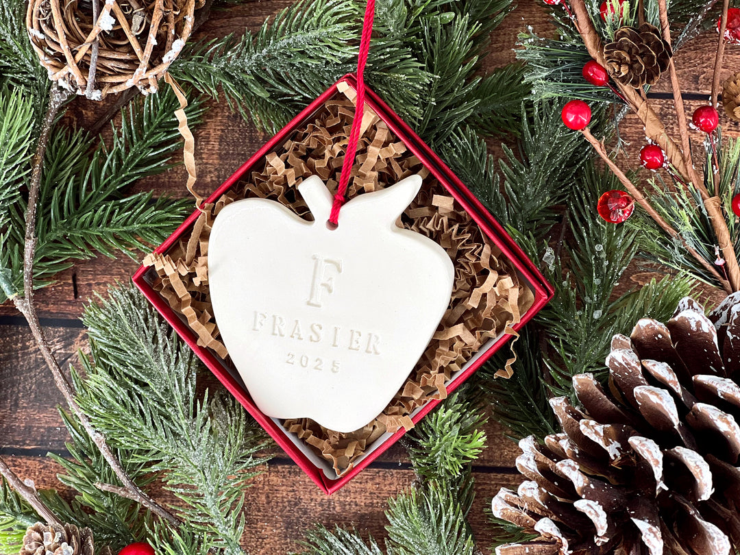 Personalized Teacher Gift - Apple Ornament With Last Name Initial