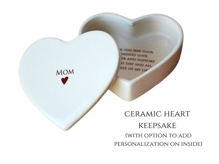 Mother's Day Gift Box, Personalized Heart Keepsake Box, Susabella Birthstone Necklace, Gift Set, Tea Towel, #1 Mom Keychain, Gift Note