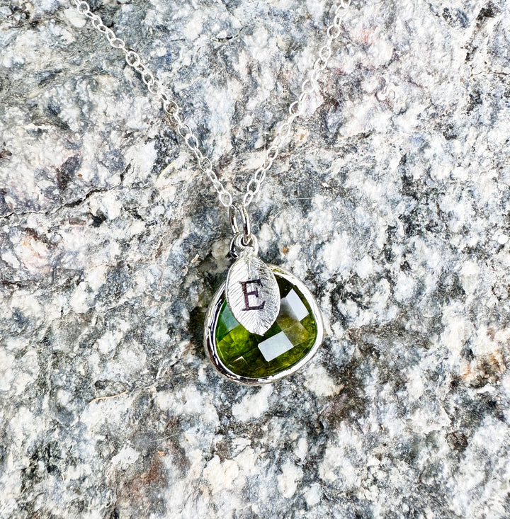 Personalized Peridot Necklace - August Birthstone Necklace, Custom Initial Necklace
