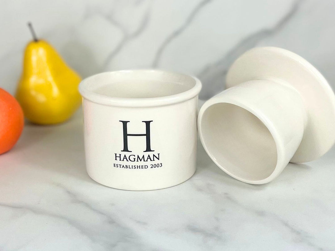 Personalized French Butter Crock, Butter Keeper, White Ceramic