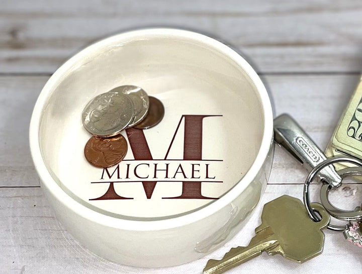 Monogram Change Bowl | Personalized | 3.75" Diameter | Coin Dish | Trinket Bowl | Groomsman | Gift for Him | Ceramic
