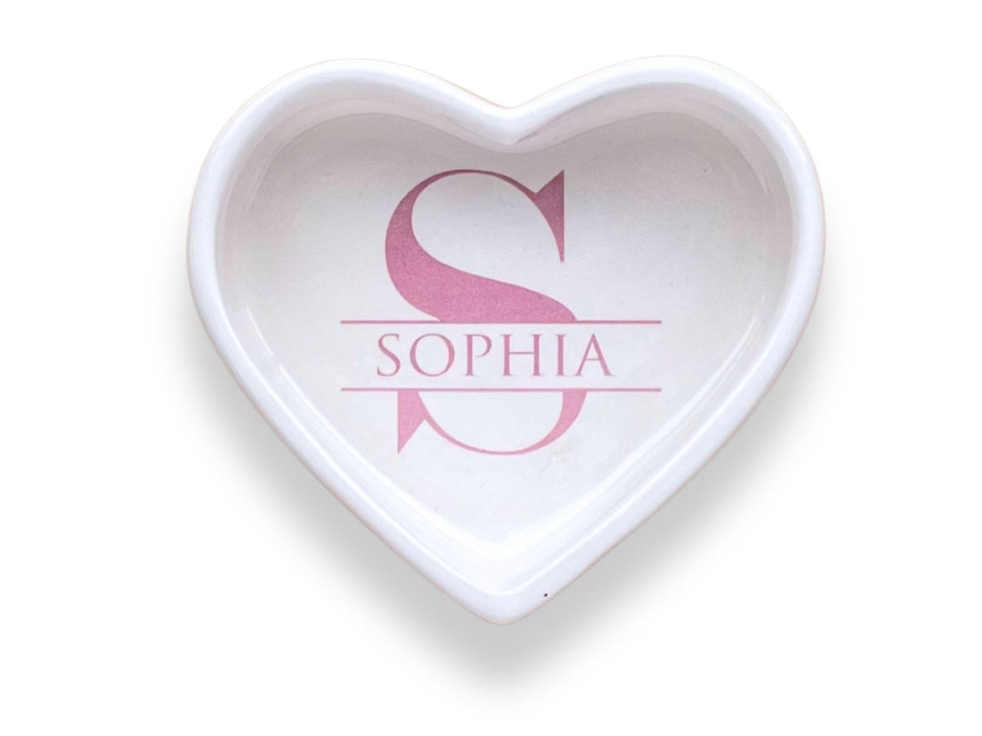 Ring Bowl | Monogram | Custom Name and Initial | Trinket Dish | Heart or Round | Personalized Wedding Party Gift | Change Tray | Ceramic