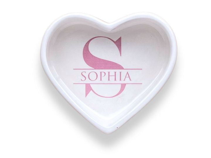 Ring Bowl | Monogram | Custom Name and Initial | Trinket Dish | Heart or Round | Personalized Wedding Party Gift | Change Tray | Ceramic