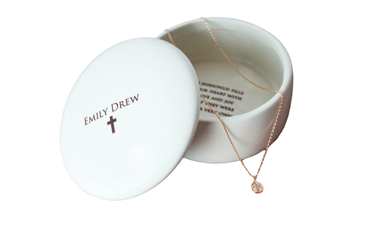 Godchild Gift with Necklace - Personalized - Round Keepsake Box