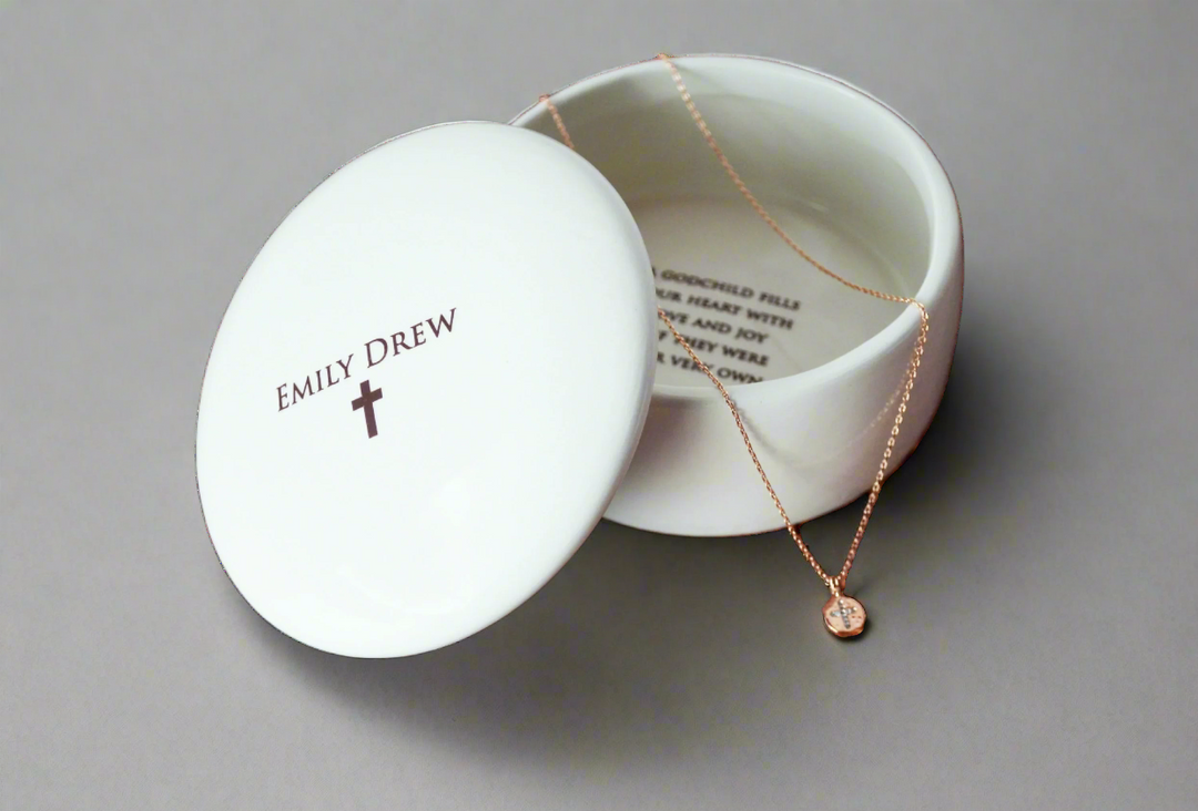 Godchild Gift with Necklace - Personalized - Round Keepsake Box