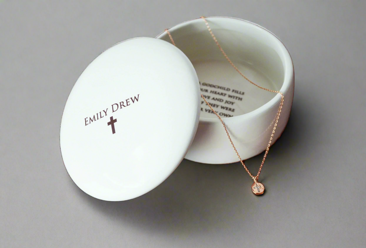 Godchild Gift with Necklace - Personalized - Round Keepsake Box