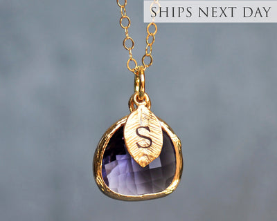 Amethyst Necklace - February Birthstone Necklace, Aquarius Necklace, Custom Initial Necklace
