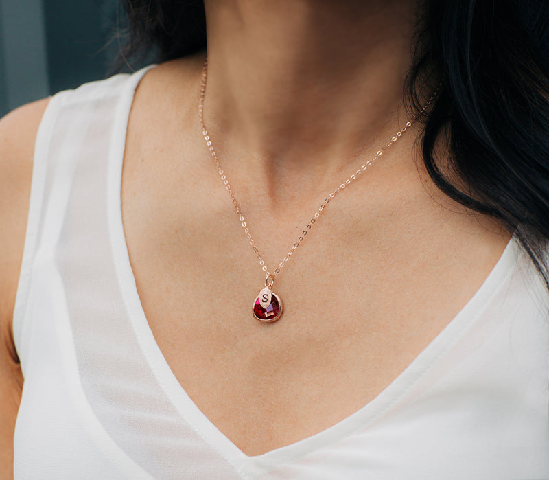 Personalized Ruby Necklace - July Birthstone Necklace, Custom Initial Necklace