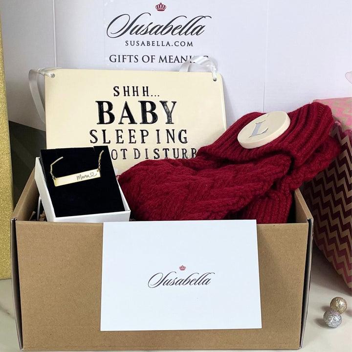 Baby Shower Gift Box | New Mom | Handmade Ceramic Baby Room Sign | Mama Necklace | Personalized Christmas Stocking | Newborn Gift Box | Mother