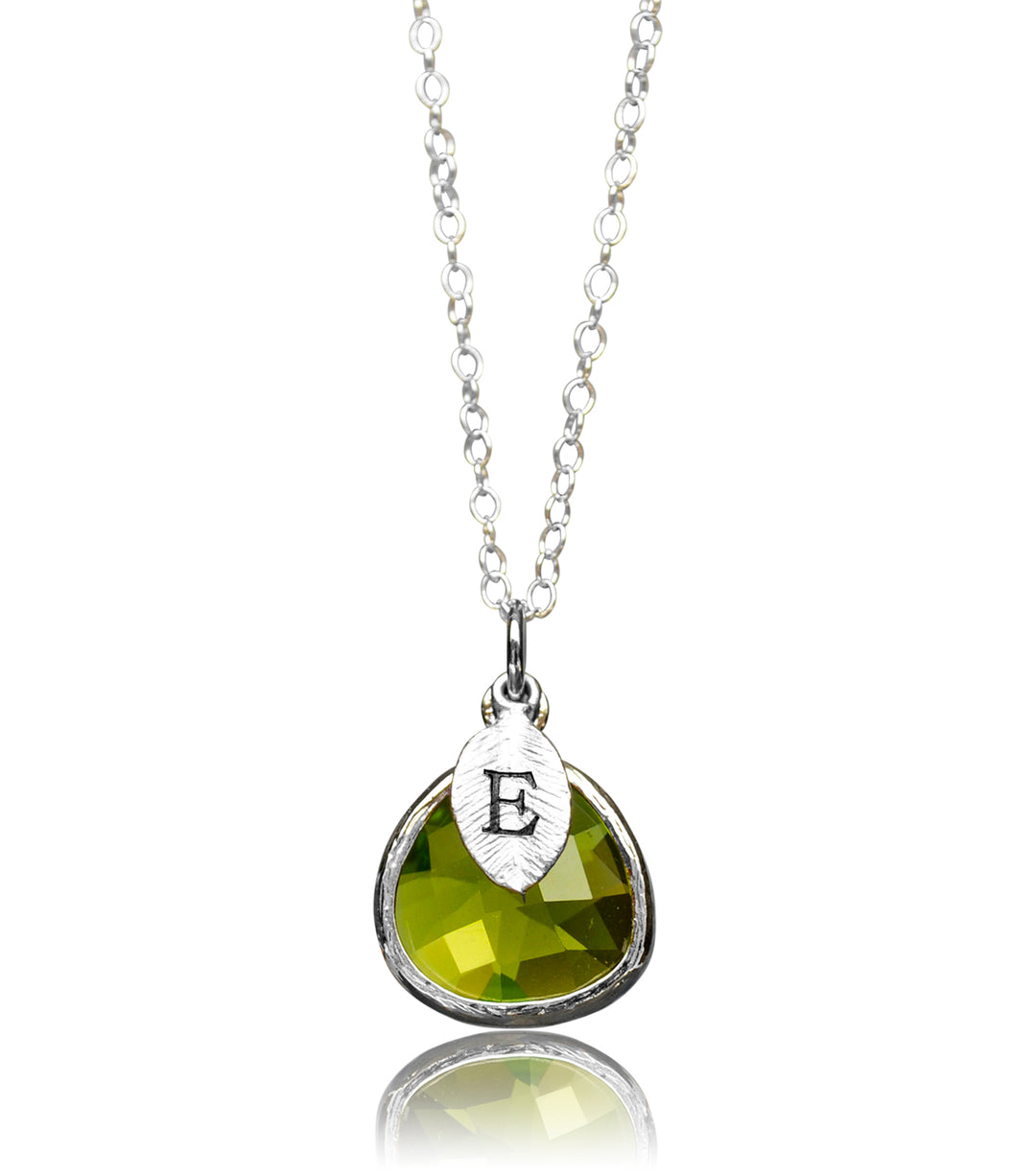Personalized Peridot Necklace - August Birthstone Necklace, Custom Initial Necklace