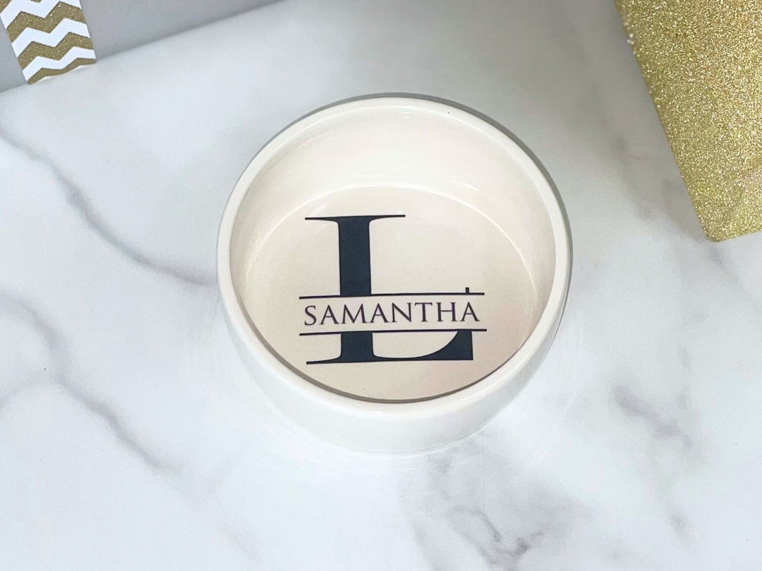 Ring Bowl | Monogram | Custom Name and Initial | Trinket Dish | Heart or Round | Personalized Wedding Party Gift | Change Tray | Ceramic