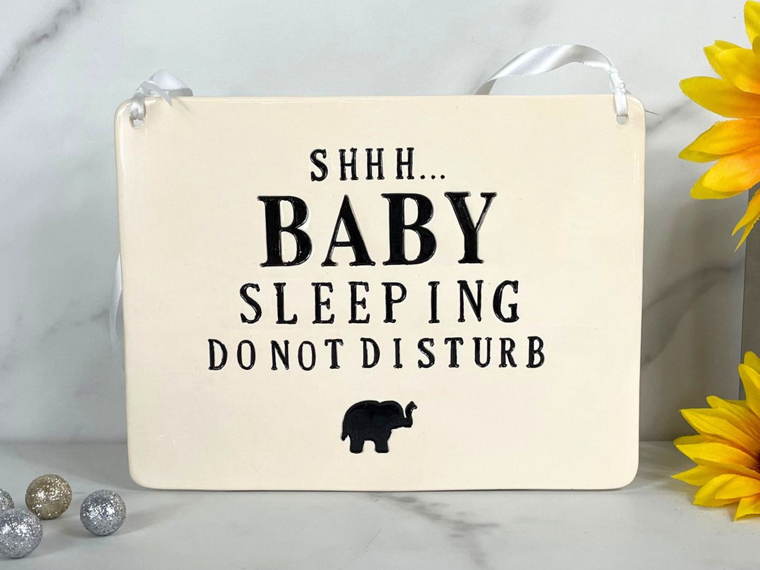 Baby Shower Gift | Shhh...Baby Sleeping Sign | Do Not Disturb Sign | Handmade Ceramic | Newborn Gift or New Baby Present