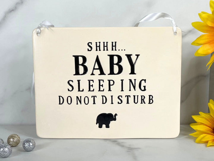 Baby Shower Gift | Shhh...Baby Sleeping Sign | Do Not Disturb Sign | Handmade Ceramic | Newborn Gift or New Baby Present