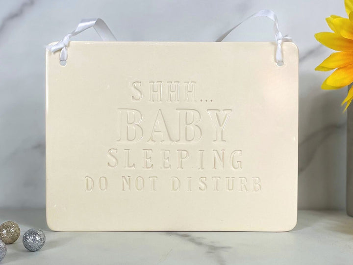 Baby Shower Gift | Shhh...Baby Sleeping Sign | Do Not Disturb Sign | Handmade Ceramic | Newborn Gift or New Baby Present