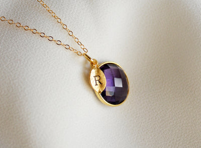 Amethyst Necklace, February Birthstone Necklace, Sterling Silver or 18K Gold, Personalized Round Necklace, Bridesmaid Gift, Mom Necklace