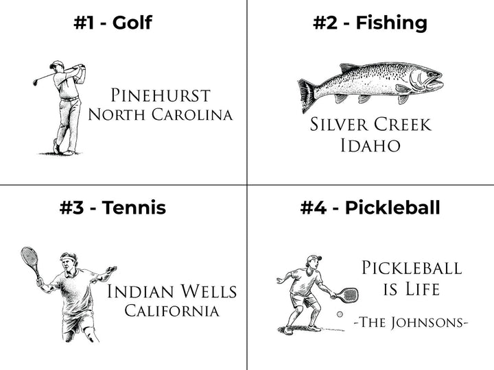 Sports Enthusiast Custom Engraved Cutting Board: Golf, Tennis, Pickleball or Fishing