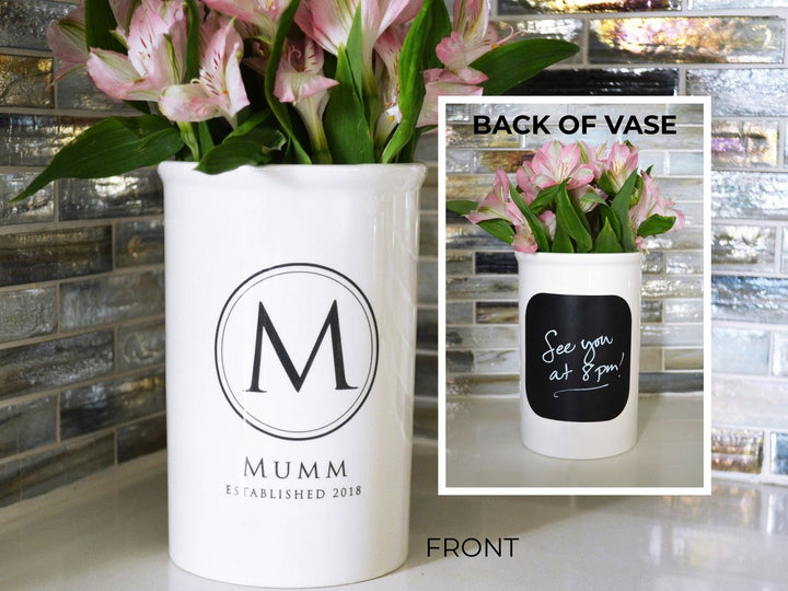 Personalized Vase or Utensil Holder with Chalkboard on Back - Housewarming or Wedding Gift