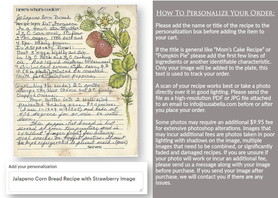 Personalized Pie Dish - Handwritten Recipe