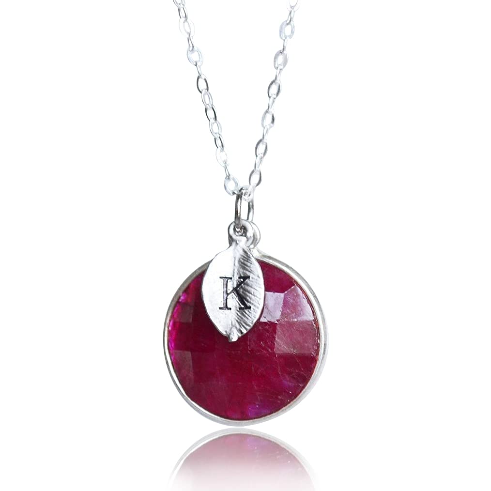 Ruby Necklace, July Birthstone Jewelry, Sterling Silver, Round