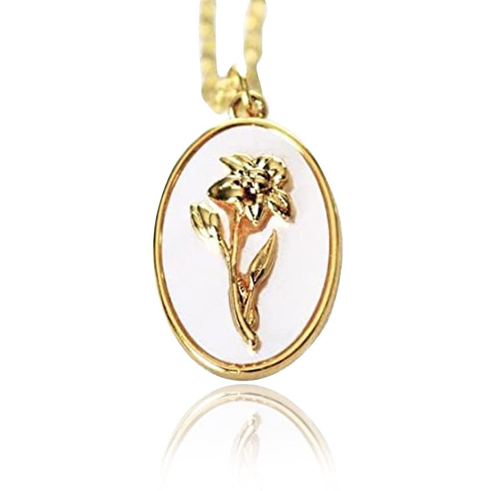 March Pearl Birth Flower Necklace - Daffodil - Birth Month Flower Jewelry