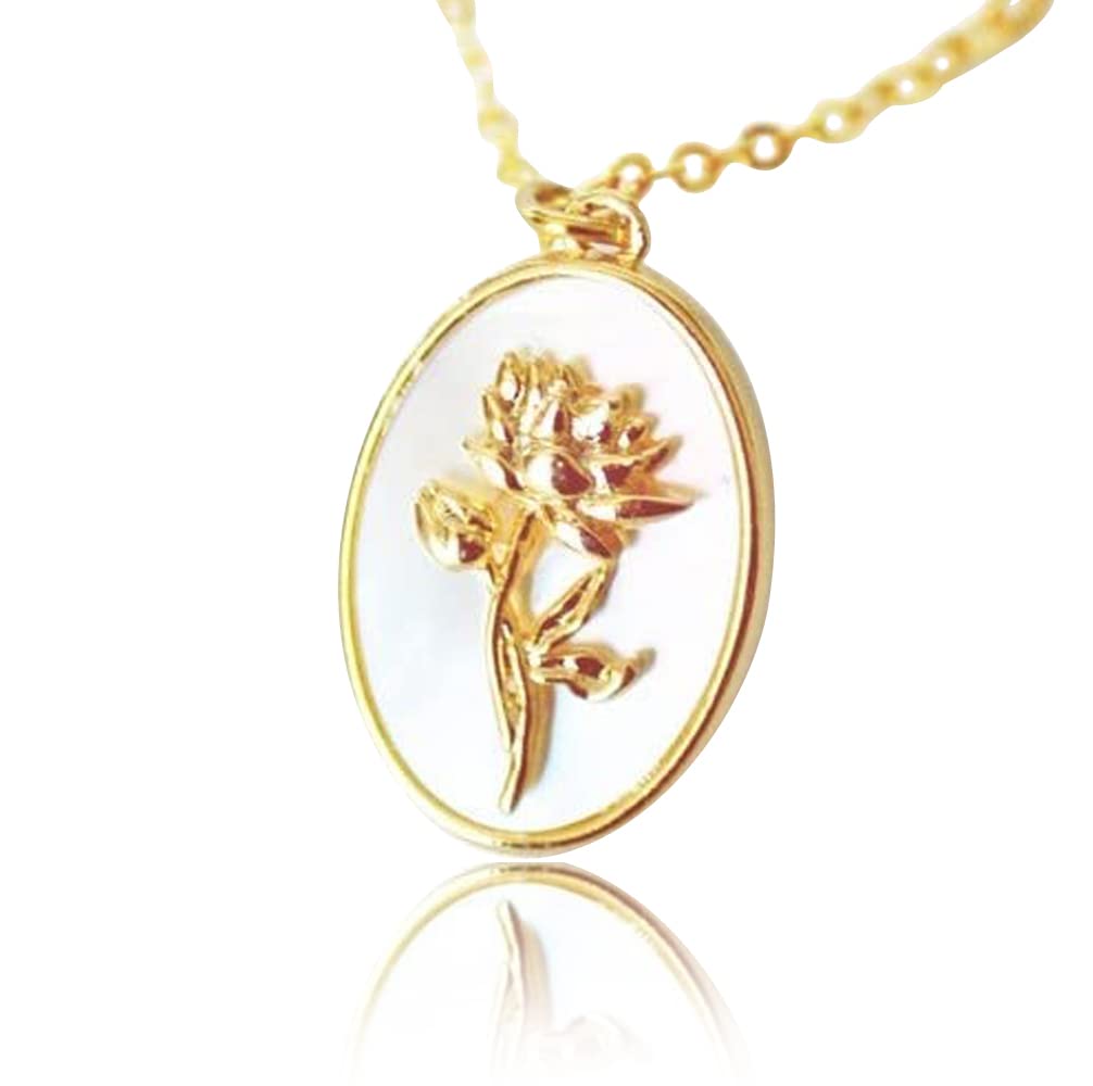 July Pearl Birth Flower Necklace - Water Lily - Birth Month Flower Jewelry