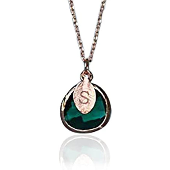 Emerald Necklace, May Birthstone, Leaf Charm