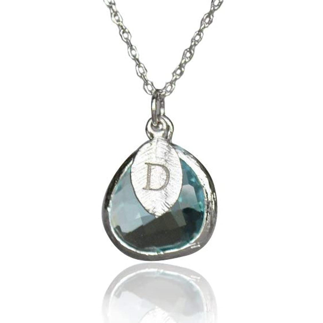 March Birthstone Necklace - Personalized Aquamarine Necklace, Custom Initial Necklace