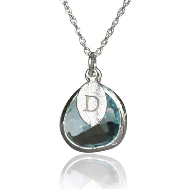 March Birthstone Necklace - Personalized Aquamarine Necklace, Custom Initial Necklace