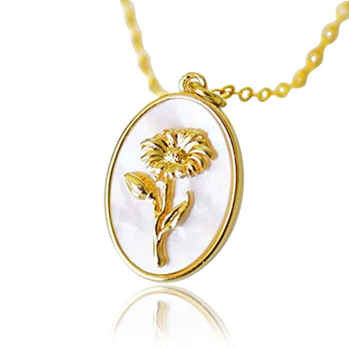 April Pearl Birth Flower Necklace - Daisy - Birth Month Flower Jewelry