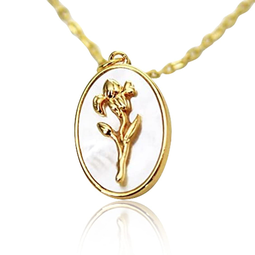February Pearl Birth Flower Necklace - Iris - Birth Month Flower Jewelry