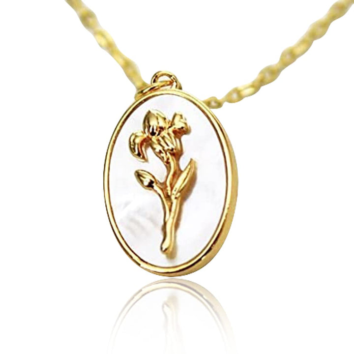 February Pearl Birth Flower Necklace - Iris - Birth Month Flower Jewelry