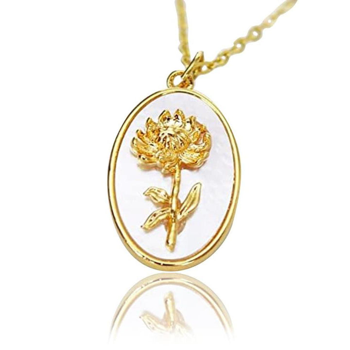 November Pearl Birth Flower Necklace - Chrysanthemum - Birth Month Jewelry