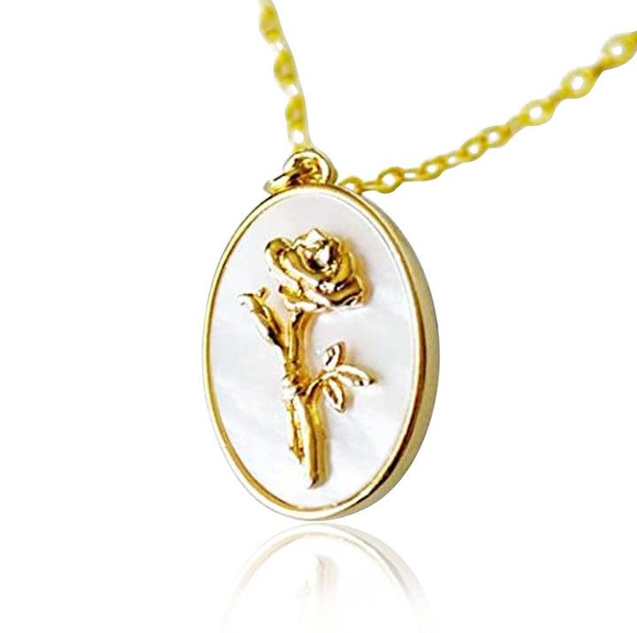 June Pearl Birth Flower Necklace - Rose - Birth Month Flower Jewelry