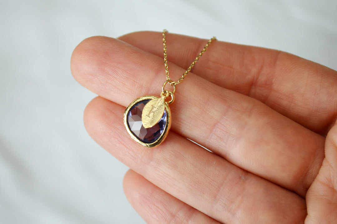 Amethyst Necklace - February Birthstone Necklace, Aquarius Necklace, Custom Initial Necklace