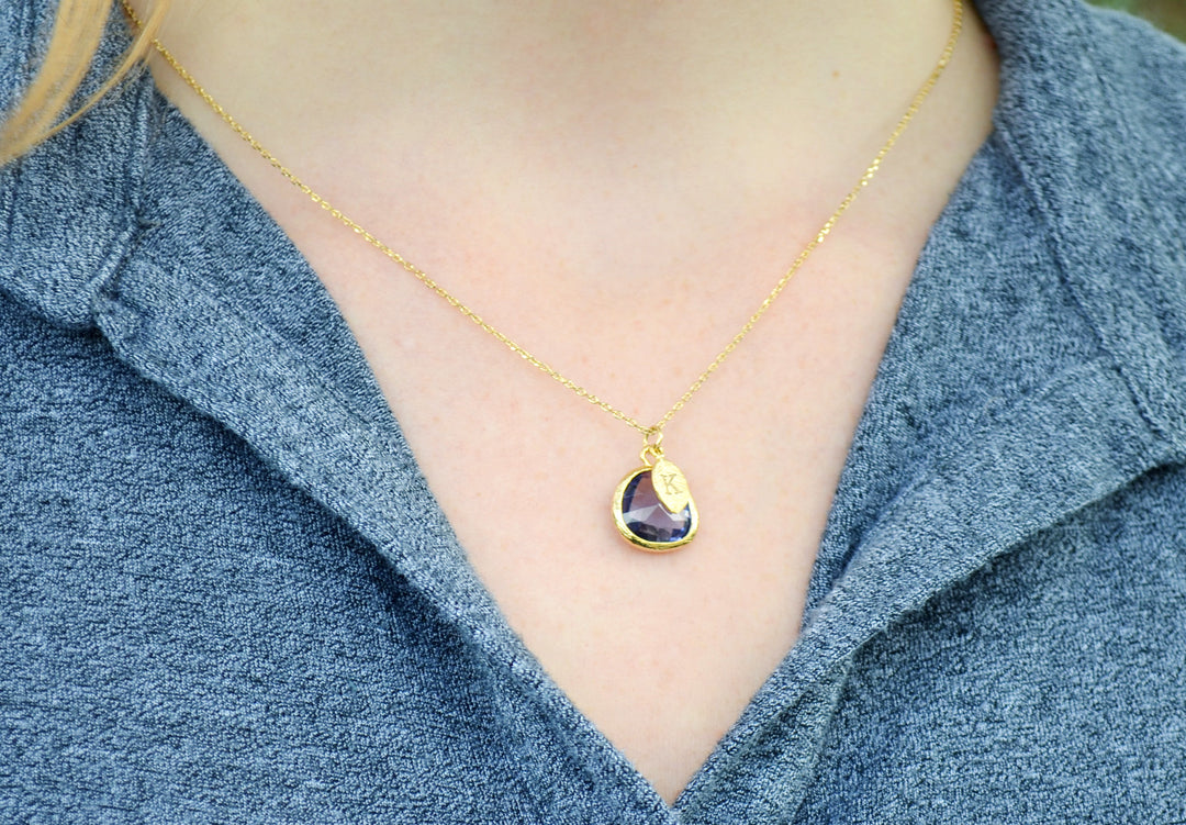 Amethyst Necklace - February Birthstone Necklace, Aquarius Necklace, Custom Initial Necklace