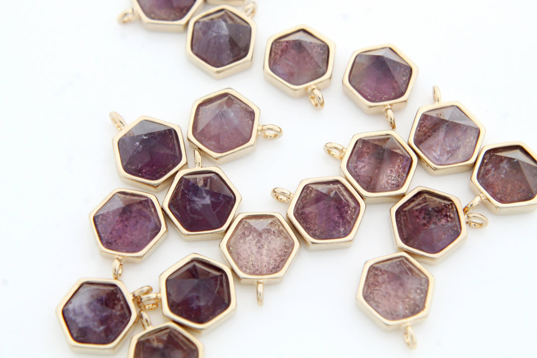 Amethyst Necklace - February Birthstone Necklace, Purple Hexagon Custom Initial Necklace