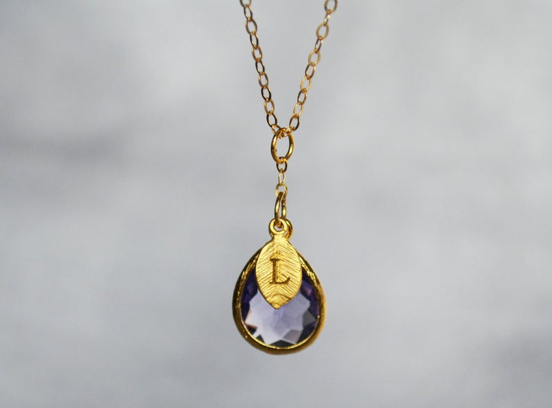 Amethyst Necklace, February Birthstone Necklace, Bridesmaid Gift, Mom Birthstone Necklace, Initial Necklace, Mom Gift, Grandma Necklace