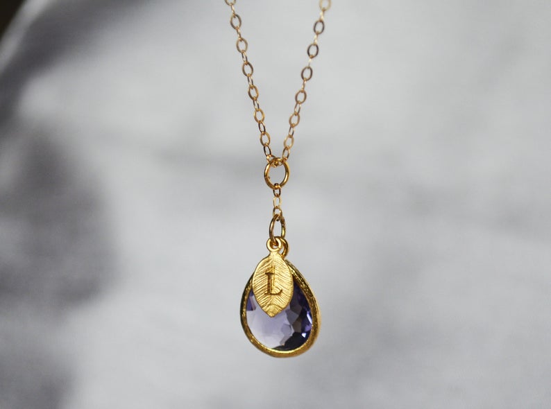 Amethyst Necklace, February Birthstone Necklace, Bridesmaid Gift, Mom Birthstone Necklace, Initial Necklace, Mom Gift, Grandma Necklace