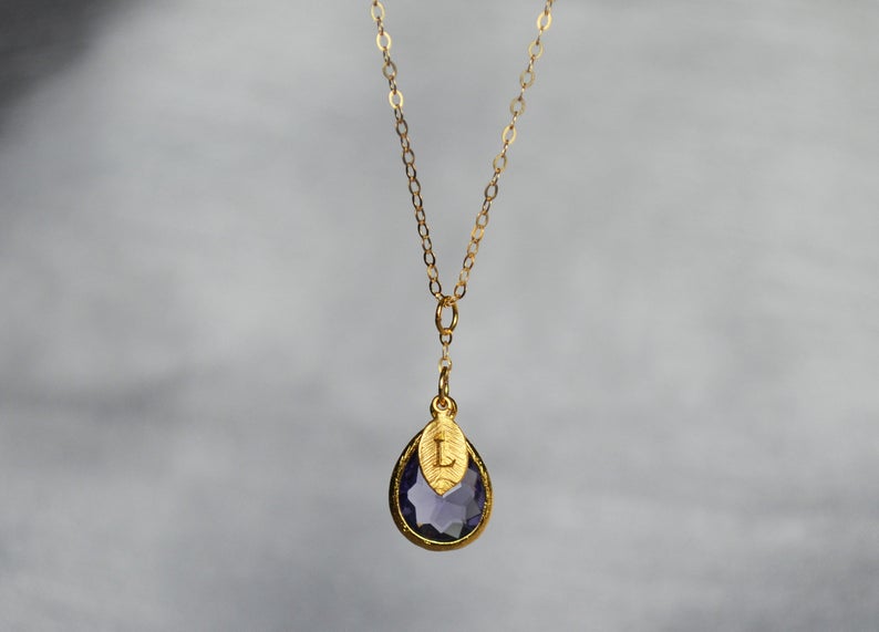 Amethyst Necklace, February Birthstone Necklace, Bridesmaid Gift, Mom Birthstone Necklace, Initial Necklace, Mom Gift, Grandma Necklace