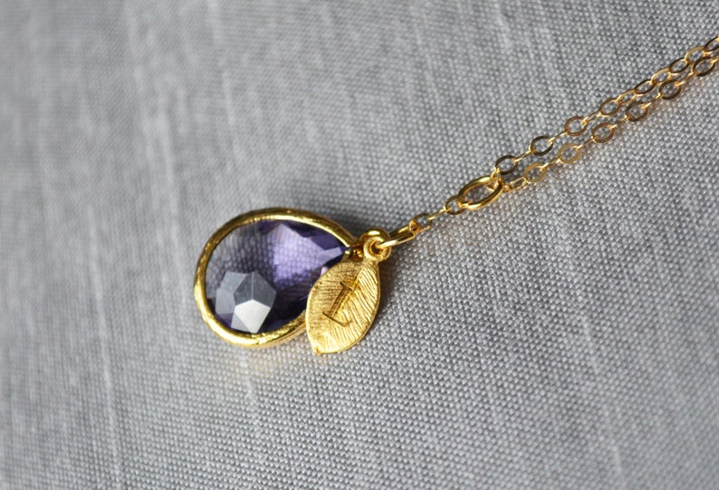 Amethyst Necklace, February Birthstone Necklace, Bridesmaid Gift, Mom Birthstone Necklace, Initial Necklace, Mom Gift, Grandma Necklace