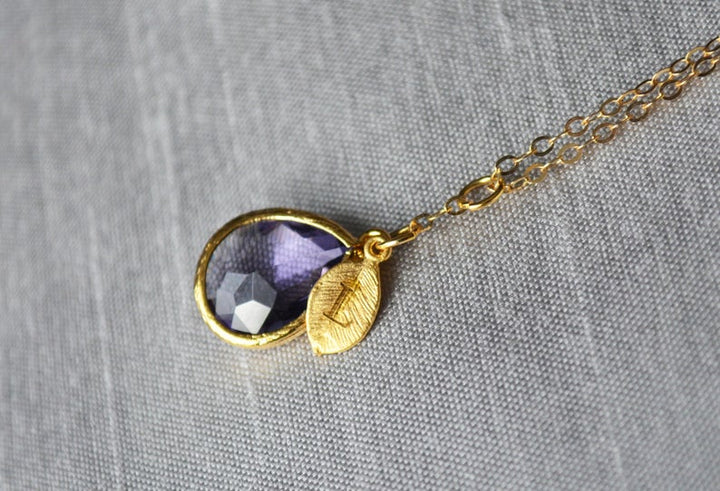 Amethyst Necklace, February Birthstone Necklace, Bridesmaid Gift, Mom Birthstone Necklace, Initial Necklace, Mom Gift, Grandma Necklace