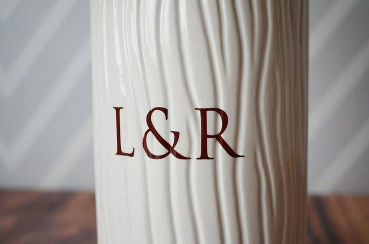 Anniversary Gift, Wedding Gift, Engagement Gift or Wedding Centerpiece -Tall Ceramic Wood Grain Vase -Personalized Modern & Rustic Vase