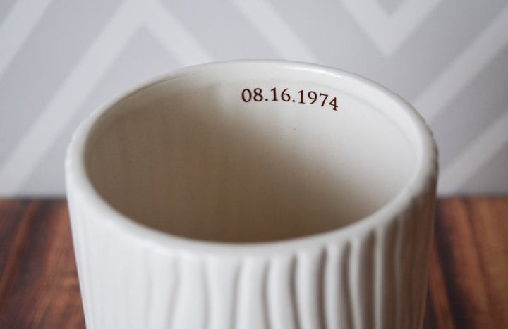 Anniversary Gift, Wedding Gift, Engagement Gift or Wedding Centerpiece -Tall Ceramic Wood Grain Vase -Personalized Modern & Rustic Vase