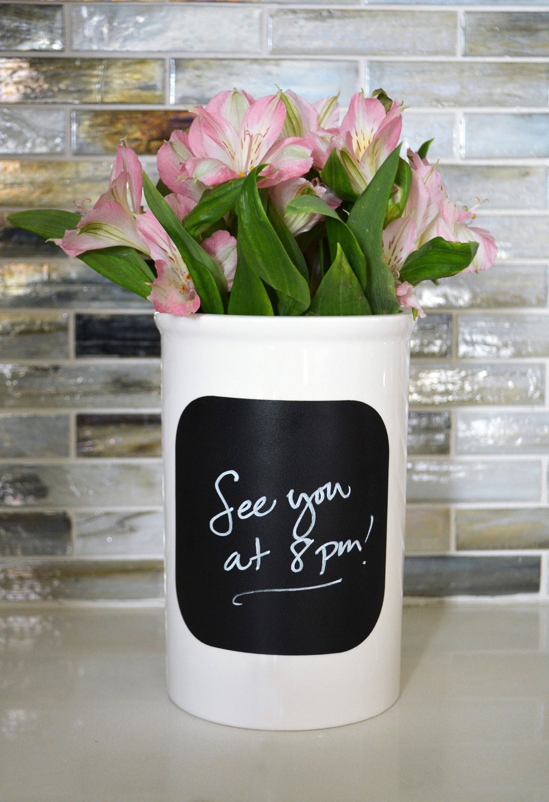 Personalized Vase or Utensil Holder with Chalkboard on Back - Housewarming or Wedding Gift