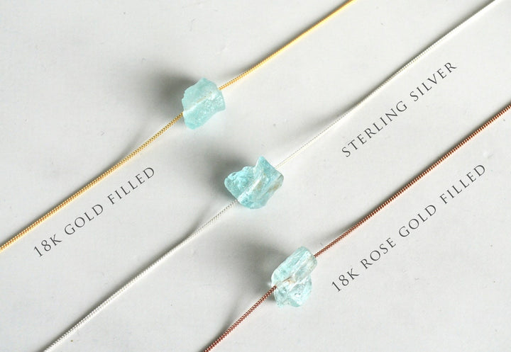 Aquamarine Necklace, March Birthstone Necklace, Raw Stone Aquamarine Necklace, Layering Necklace, Boho Necklace, Healing Crystals