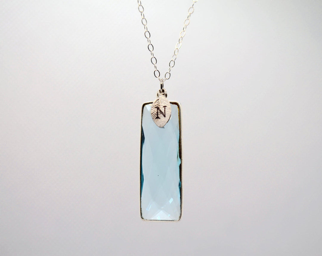 Aquamarine Rectangle Necklace, March Birthstone Necklace, Sterling Silver or 18K Gold, Personalized Bar Necklace, Bridesmaid Gift, Mom Necklace